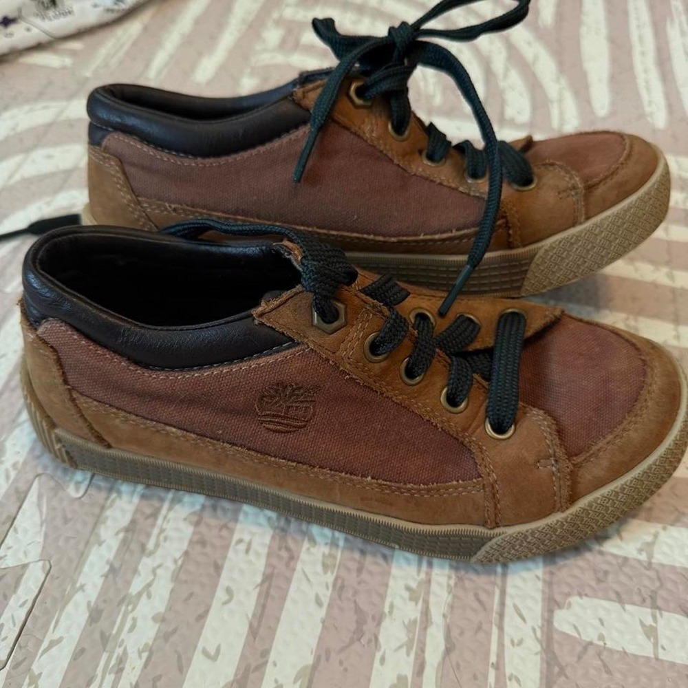 Timberland Mens Brown Leather Canvas Low Top Sneakers 28750M Size 3